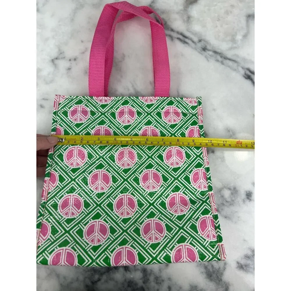 Old Navy Colorful Retro Green/Pink Peace Sign Insulated Market Tote
